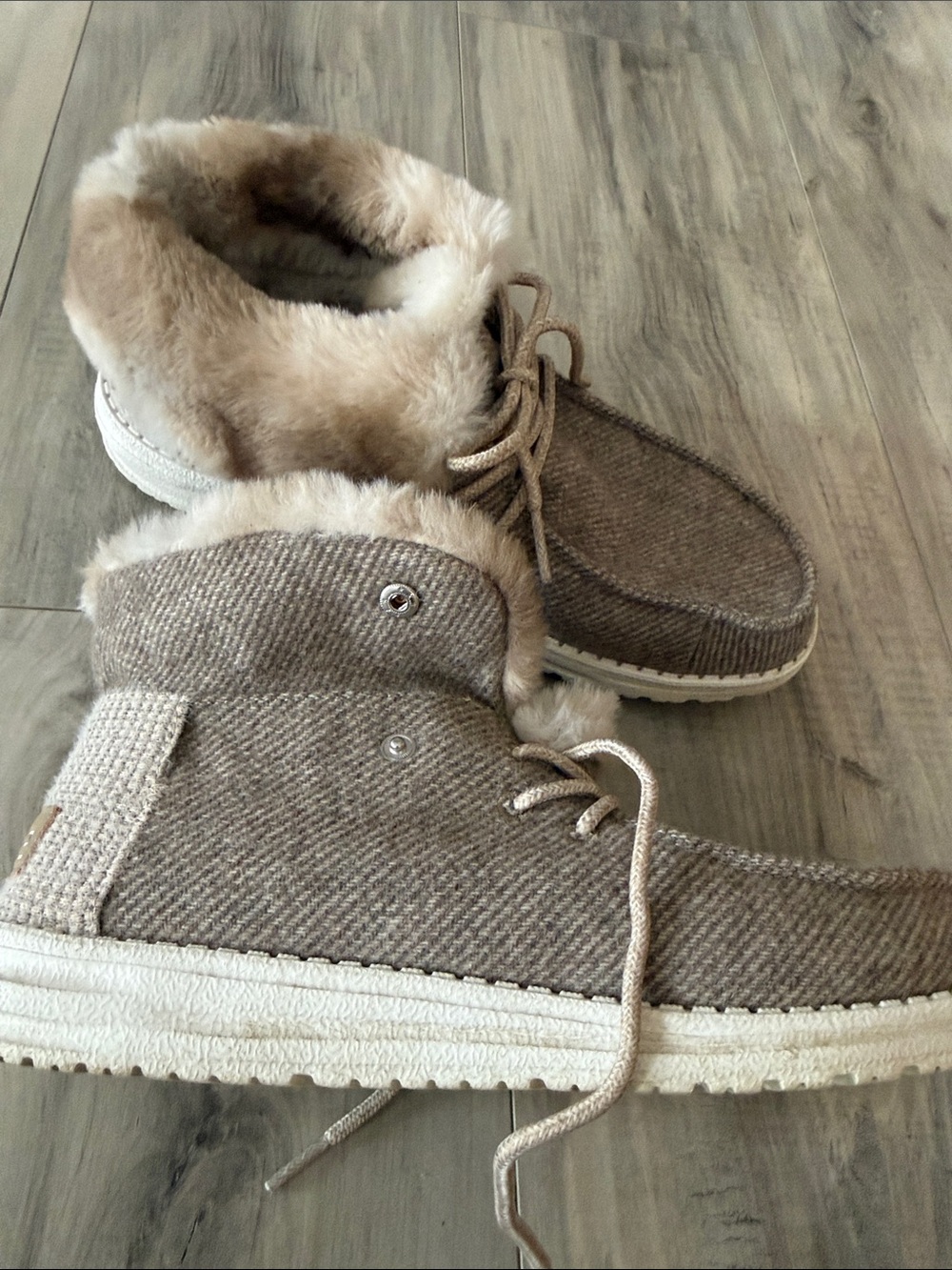 Hey Dude Taupe Faux-Fur Lined Lace-Up Sneakers - Picture 3 of 6